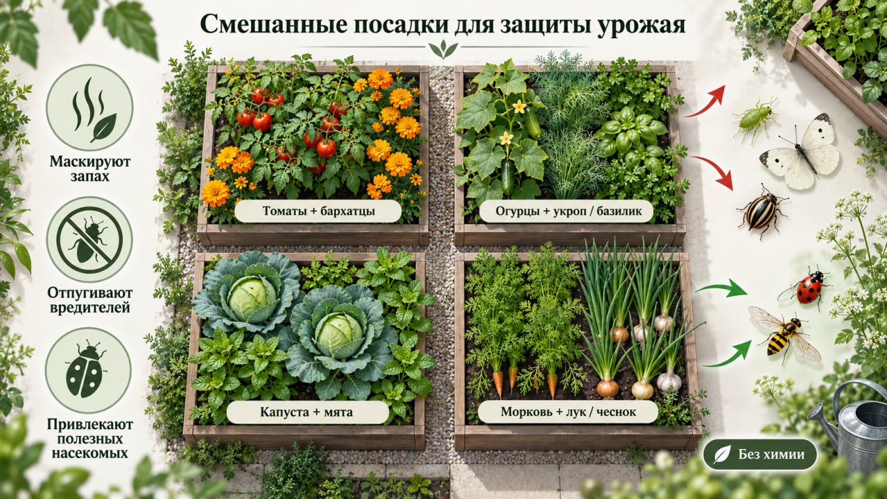 Планирование смешанных посадок для биологической защиты урожая